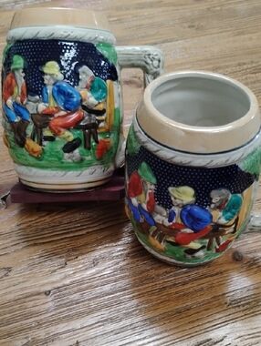 Two Beer Mugs Lustre Trim Ceramic 5 1/2in By 2 1/2 In